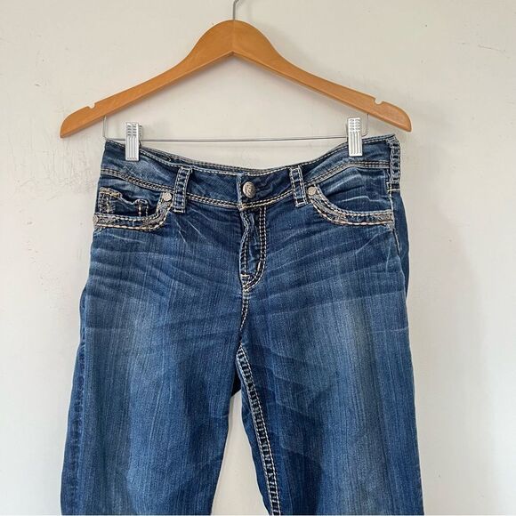 Silver VTG Y2K Suki  17" Dark Wash Medium Rise Stitching Bootcut Jeans - Picture 11 of 14